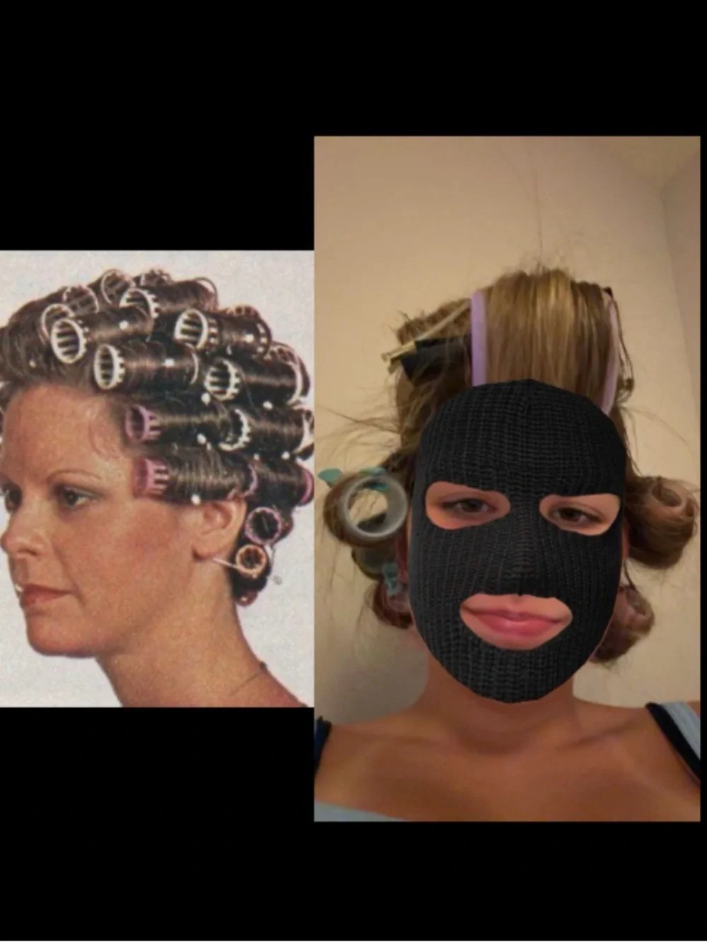 Black Knit Face Mask with Hair Roller Protection